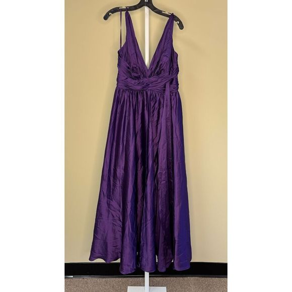 Mac Duggal NWT Ruched Top Satin Pleated Tea Length Dress in Purple Size 10 - Picture 4 of 8